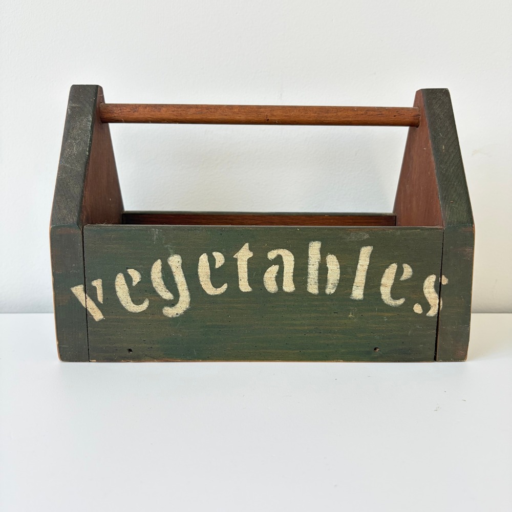 Vintage Rustic Wooden Vegetable Caddy Farmhouse Garden Trug Green Hand Painted